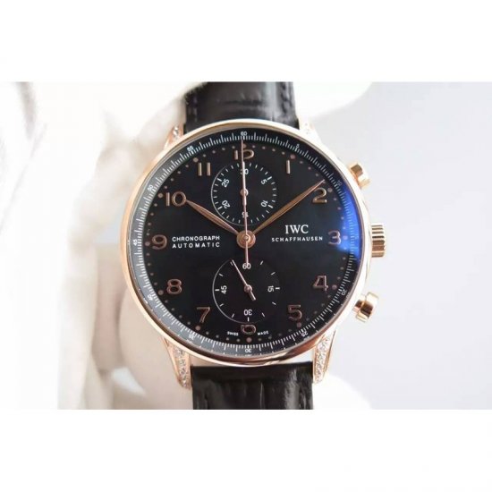 IWC Portuguese Chronograph Rose Gold & Diamonds Black Dial S