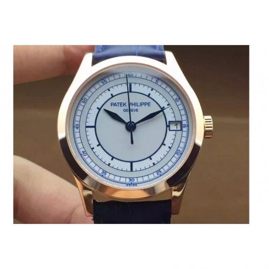 Patek Philippe Calatrava 5296 Rose Gold White & Blue Dial Sw