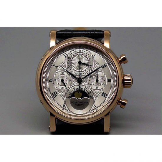 Patek Philippe Moonphase Chronograph Rose Gold White Dial Lemani