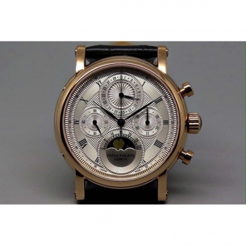 Patek Philippe Moonphase Chronograph Rose Gold White Dial Lemani