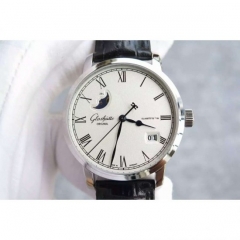 Glashutte Senator Panorama Date Moon Phase Stainless Steel White