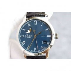 Glashutte Senator Panorama Date Moon Phase Stainless Steel Blue