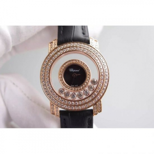 Chopard Happy Diamonds Ladies Rose Gold Black Dial Swiss Quartz