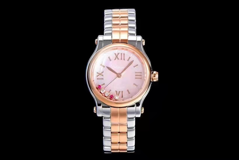 "YF" Chopin Happy Diamonds series among ladies watch very iconic, the watch have a wrist watch diameter of 30 mm, this size is just right for most women.