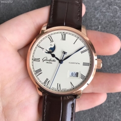 Glashutte Senator Panorama Date Moon Phase Stainless Steel gold