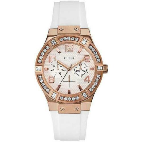 Jam Tangan Wanita Merk W0426L1 White Rubber Strap Gold Dial Analog Watch