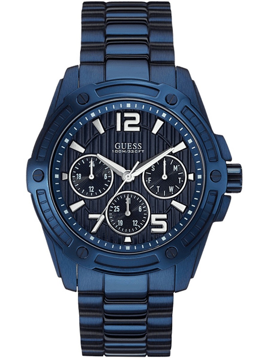 Men W0601G2 Round Dial Chronograph Stainless Navy Blue Band Watch