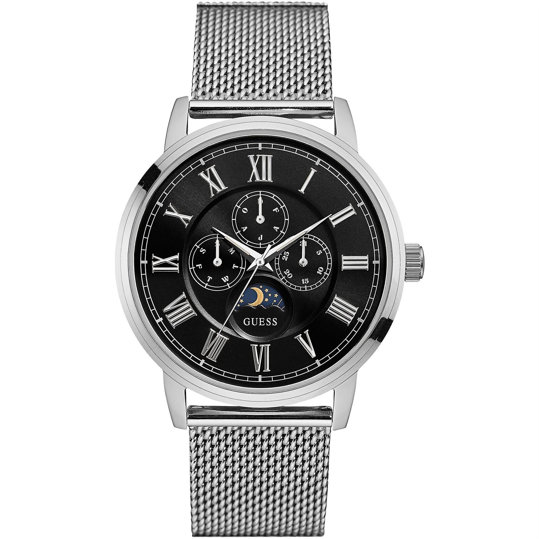 Mens Watch Silver BlackLuxury Mesh W0871G1