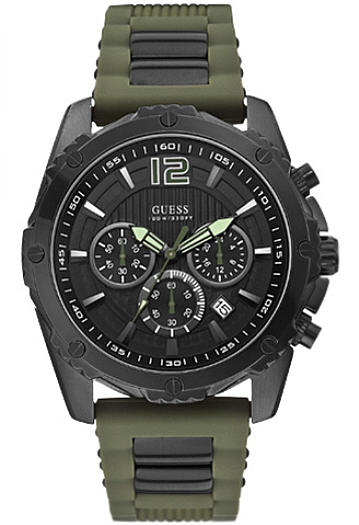 W0167G4 Sport Black Dial Chronograph Green Silicone Strap Men's Watch