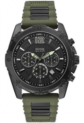 W0167G4 Sport Black Dial Chronograph Green Silicone Strap Men's Watch