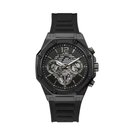 Men's Black Multifunction Steel Case Silicone Strap Watch GW0263G4