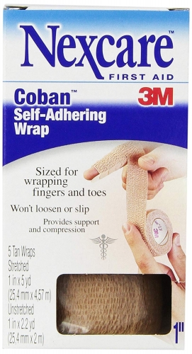 Nexcare Coban Self-Adherent Wrap, Tan, 1 Inch X 5 Yards