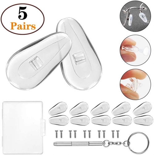 PTSLKHN Upgraded Air Chamber Eyeglasses Nose Pad, 5 Pairs of 15mm Screw-in Glasses Nose Pad Set(with Micro Screwdriver and Screws)