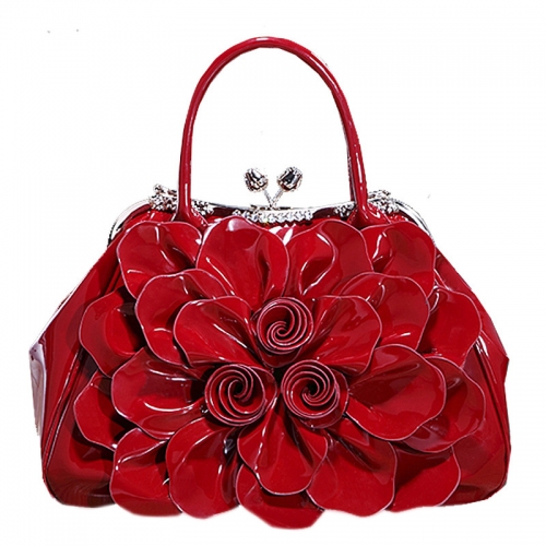Patent Leather Tote Shoulder Handbag Messenger Flowers Handbag