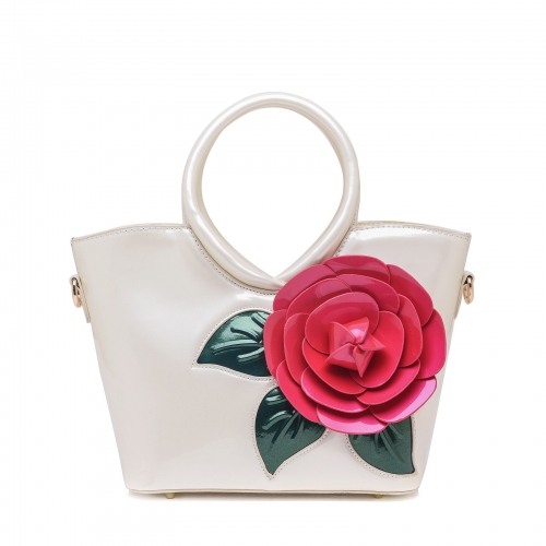 Patent Leather Flower Handbag Shoulder Bag Satchel Messenger Tote Top-Handle