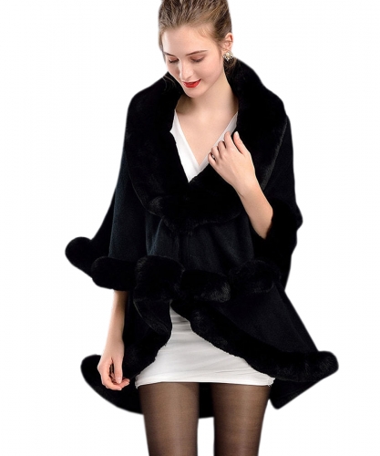Elegantes ponchos tipo chal de rebeca para mujer, abrigo de abrigo de frente abierto de poncho de piel sintética de gran tamaño KAXIDY