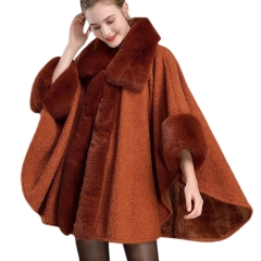 女性の柔らかいフェイクファーコート、エレガントなコートは秋冬の暖かいウールブレンドトップスを生き抜く