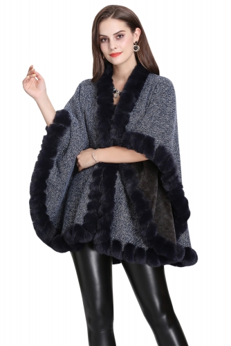 Femme Cardigan Automne Hiver Fausse Fourrure Cape Châle Manteau Pardessus