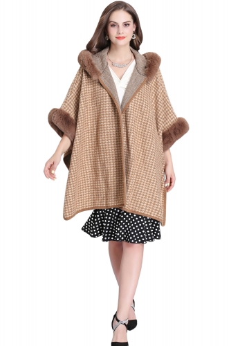 Women Elegant Faux Fur Shawl Wraps Vest Cloak Coat Sweater Cape