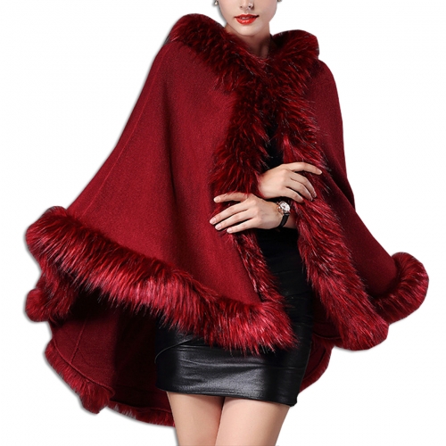 Frauen-Winter-Kapuzenpullover-Mantel-Faux-Pelz-beiläufige Mantel-Schal-Jacke plus Größe