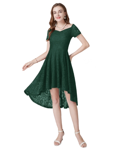 KAXIDY Vestido de noche asimétrico de encaje floral para mujer