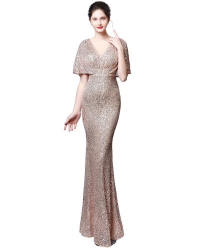 KAXIDY Robe longue à paillettes pour femme, robe de demoiselle d&#39;honneur, dos nu, robe de cocktail longue