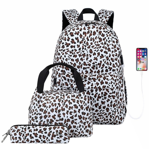 KAXIDY Mochila con estampado de leopardo de moda, conjunto de mochila escolar, mochila escolar 3 en 1