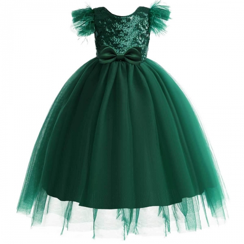 KAXIDY Lange Kleider für Mädchen Puffärmel bestickte Kleider, Kinder-Abschlussball-Partykleid