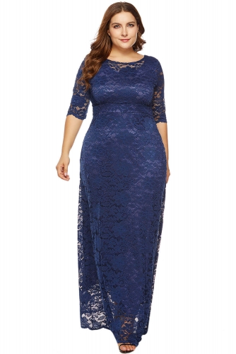 KAXIDY Robes de grande taille pour femme Robe longue en dentelle florale Robe de soirée