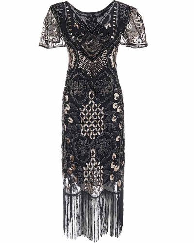 KAXIDY Damenkleider Vintage Cocktail-Paillettenkleid Gatsby-Kleid