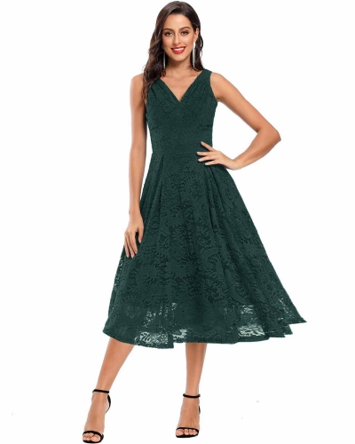 KAXIDY Damen Kleid Spitze Blumen Cocktailkleid Partykleider