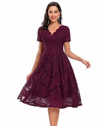 KAXIDY Women's Midi Dresses Lace Floral Dresses Bridesmaid Party Cocktail Dress