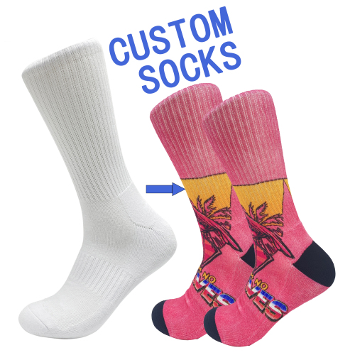 Wholesale high quality polyester cotton sublimation custom logo design printing blank socks mens printed sport socks
