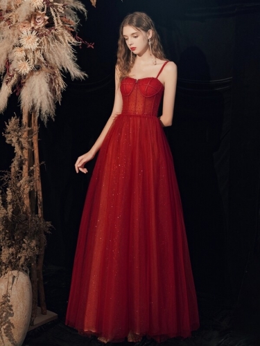 Shiny Tulle  Red Long Dress