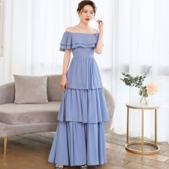Blue Chiffon Teired Bridesmaid Dress