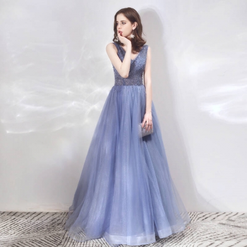 Serenity Blue Tulle Long Prom Dress