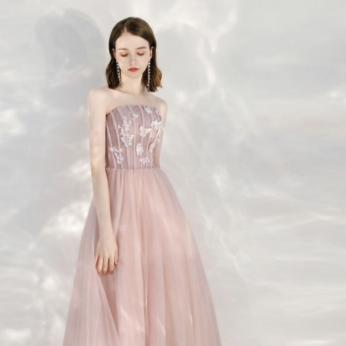 Blush Pink Strapless Tulle Party Dress