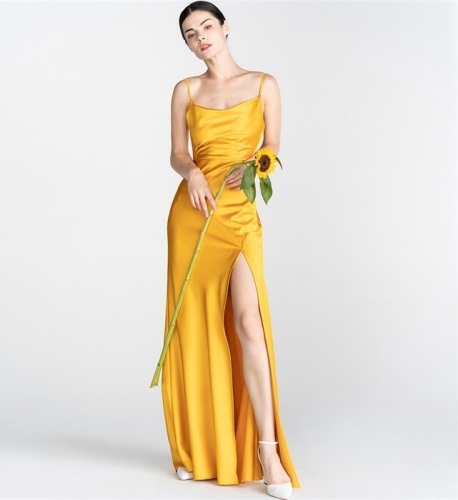 Yellow Long Slip Dress with Slit