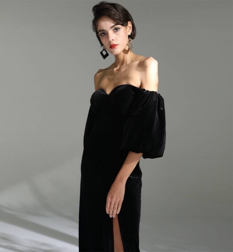 Black Velvet Dress with Bell Sleeves