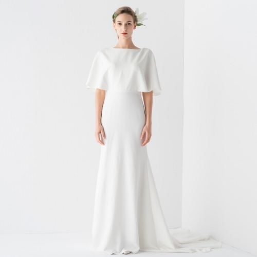 Mermaid White Crepe Long Casual Wedding Dress