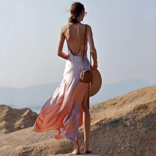 Straps Pink Long Maxi Dress with Slit