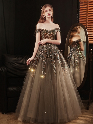 Stunning Grey Off the Shoulder Long Ball Gown