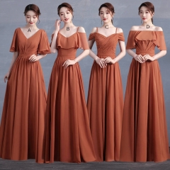 4 Styles Ruse Orange Chiffon Long Mismatched Bridesmaid Dresses