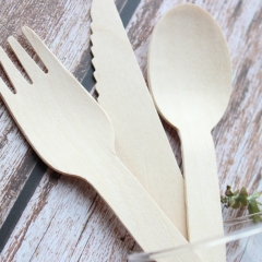 Biodegradable wooden cutlery, knife, fork and spoon