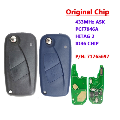 2 Button Blue/Black Remote Key For FIAT 500 Panda Punto Bravo Delphin Key PCF7946 Chip 433Mhz
