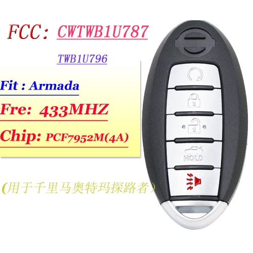 (SK355011-4+1B)/ CWTWB1U787  PROXIMITY Smart Remote Key Fob 433Mhz For Nissan Armada 2017-2018,For Infiniti Q70 M56 M37 M35