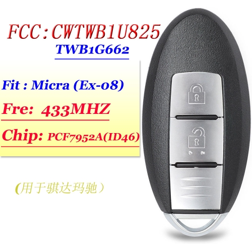 (SK355002-2B) For Nissan Micra K13 / Juke F15 / Note E12 / Leaf / 433.92Mhz / ID46 Chip CWTWB1U825 TWB1G662