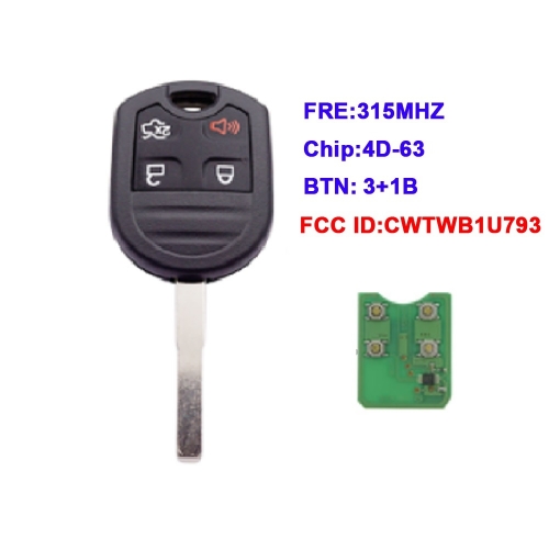 Replacement Remote Key 4Button For Ford Expedition F250-350 Mustang 2011-2013