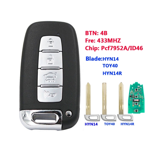 4 BTN Remote Smart Key 433Mhz For Kia Forte Soul Rio Borrego Sorento
