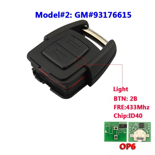 2 Button Remote Key For Opel (GM#93176615)
